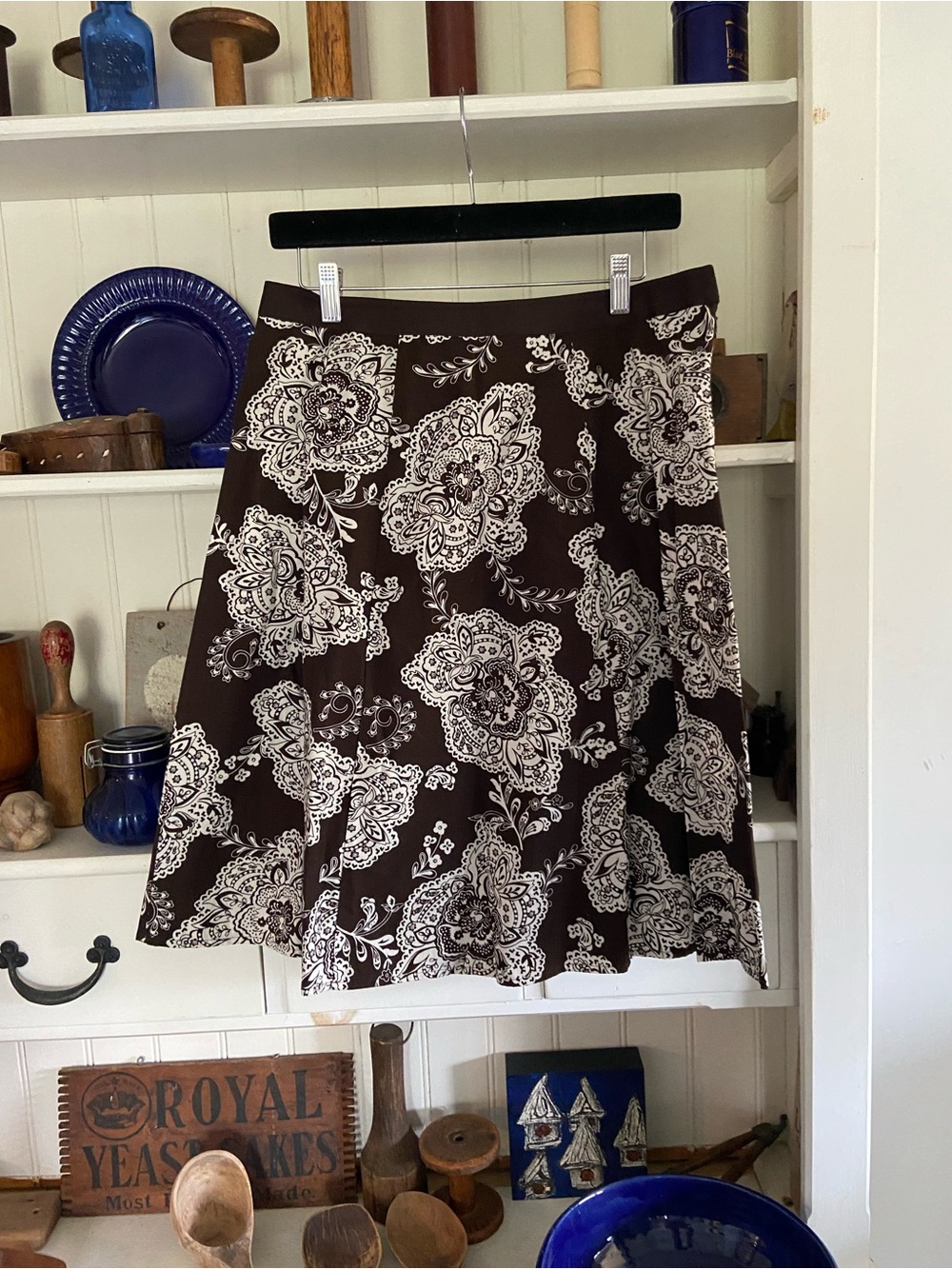 Women's Brown Floral A-Line Skirt
